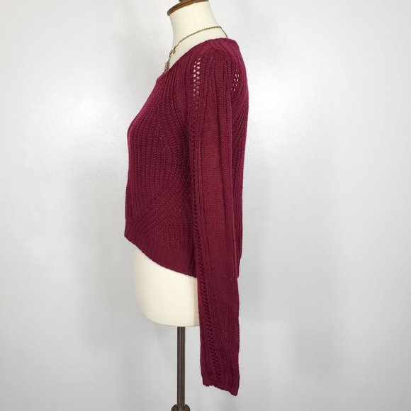 Freshman Wine Colored Mixed Knit Crop Style Round Neck Sweater NEW S (Juniors) - Picture 4 of 12